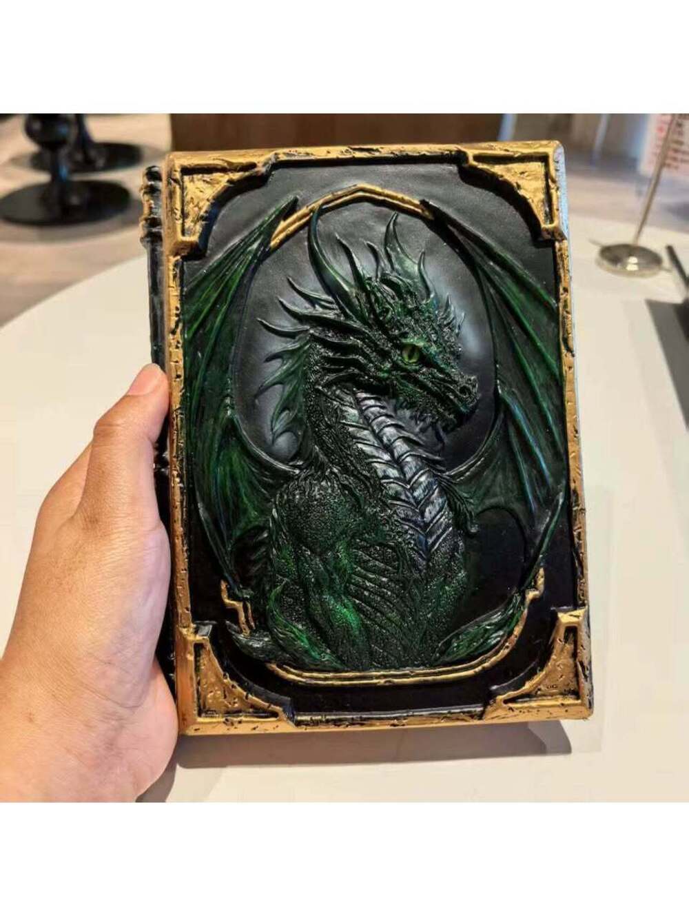 3D Dragon Resin Journal Green – Gothic Embossed Notebook & Fantasy RPG Spellbook